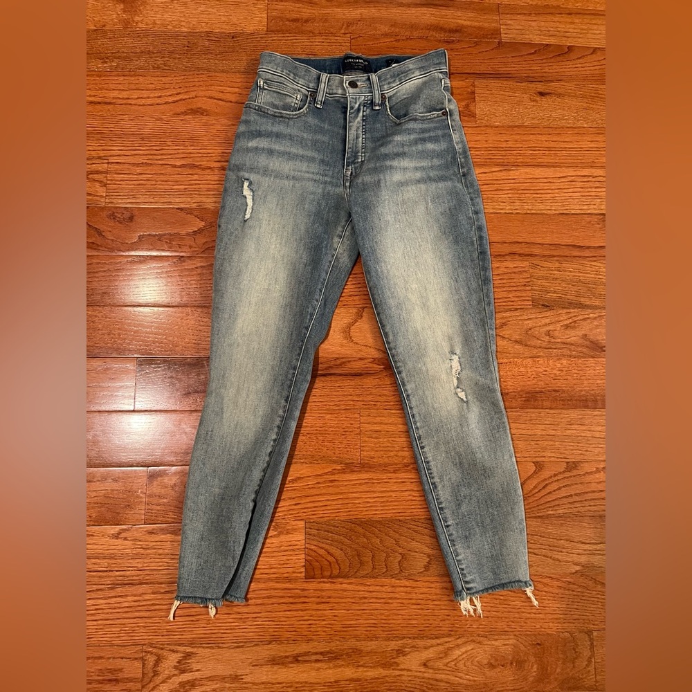Lucky Brand High Rise Brigette Skinny Crop Distressed Jeans Raw Hem 6/28 NWOT